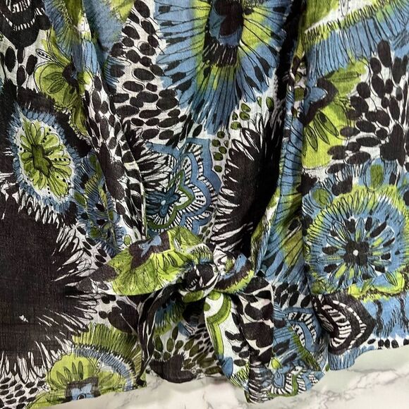 Lafayette 148 Womens Top Linen Blend Floral Print Blue Brown Front Tie Size 8 - Picture 4 of 7